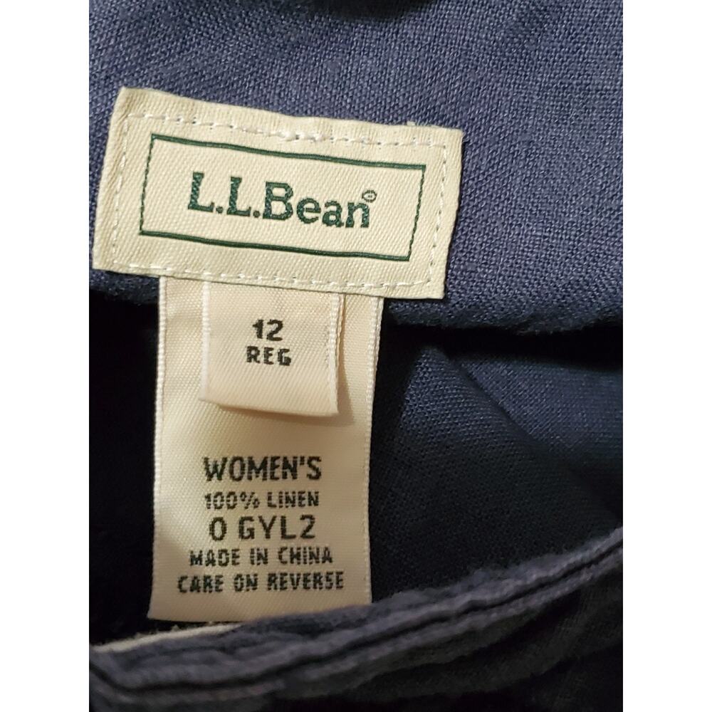 L.L. Bean Women’s Linen Skirt Size 12 Navy Blue Drawstring Pockets - Picture 2 of 12